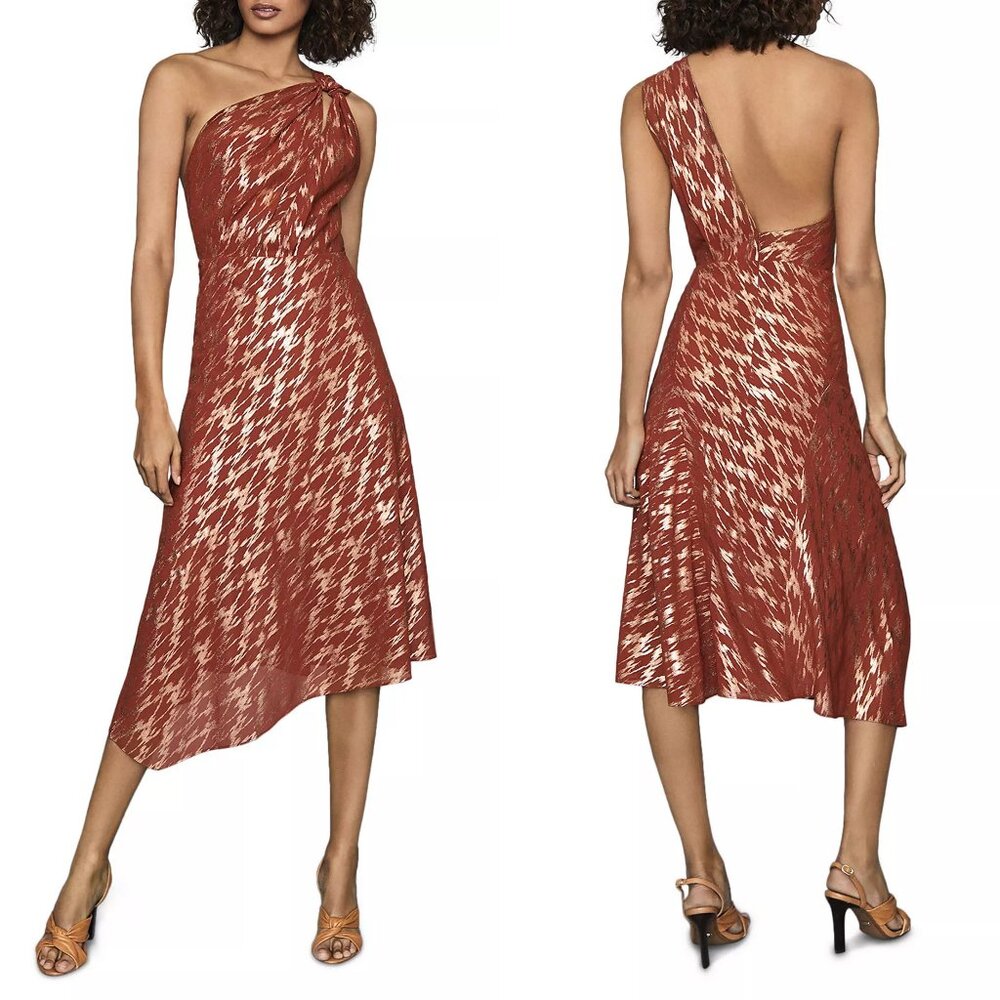 REISS Delilah Metallic One Shoulder Dress